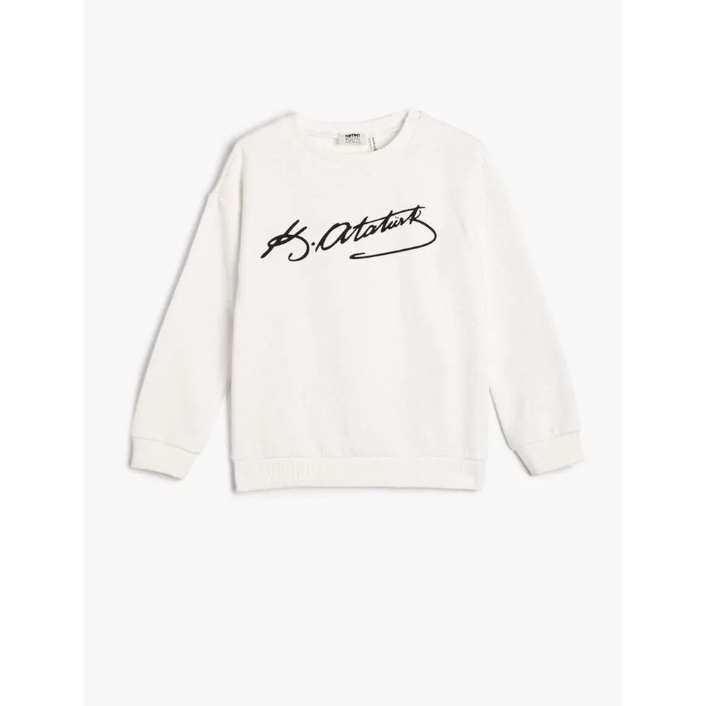 Kız Çocuk Atatürk Baskılı Sweatshirt Uzun Kollu Bisiklet Yaka 100. Yıl - KOTON - 4WKG10027AK - EKRU - 13-14 YAŞ