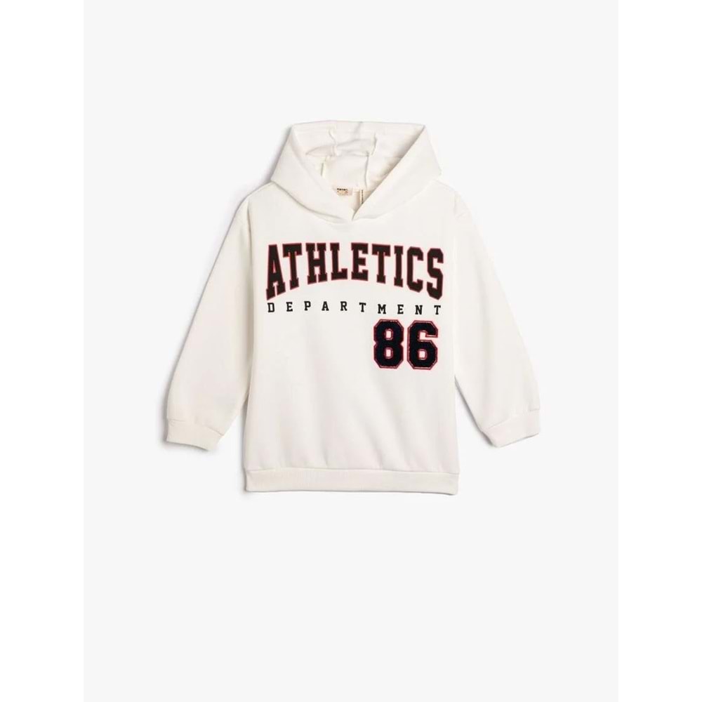 Erkek Çocuk Oversize Kapşonlu Sweatshirt Baskılı Aplike Detaylı Şardonlu - KOTON - 4WKB10011TK - EKRU - 4-5 YAŞ
