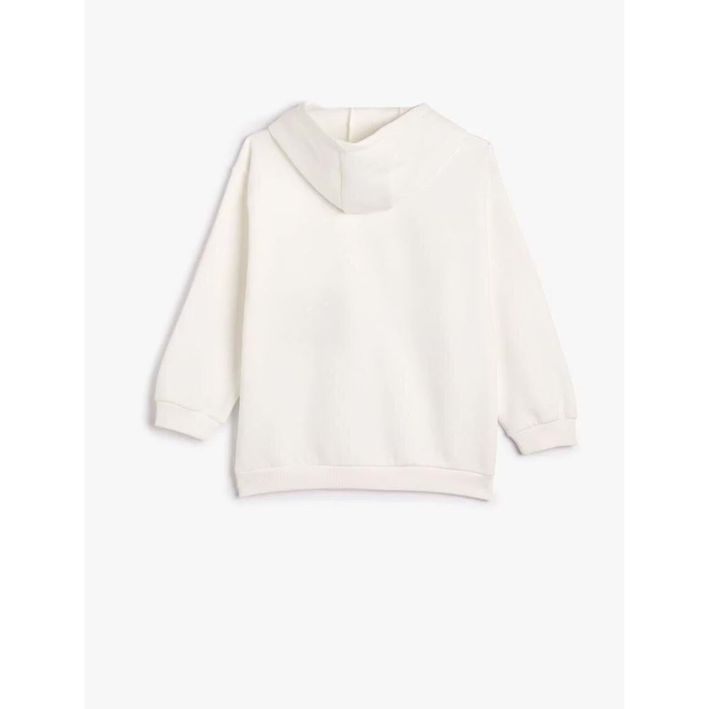 Erkek Çocuk Oversize Kapşonlu Sweatshirt Baskılı Aplike Detaylı Şardonlu - KOTON - 4WKB10011TK - EKRU - 4-5 YAŞ