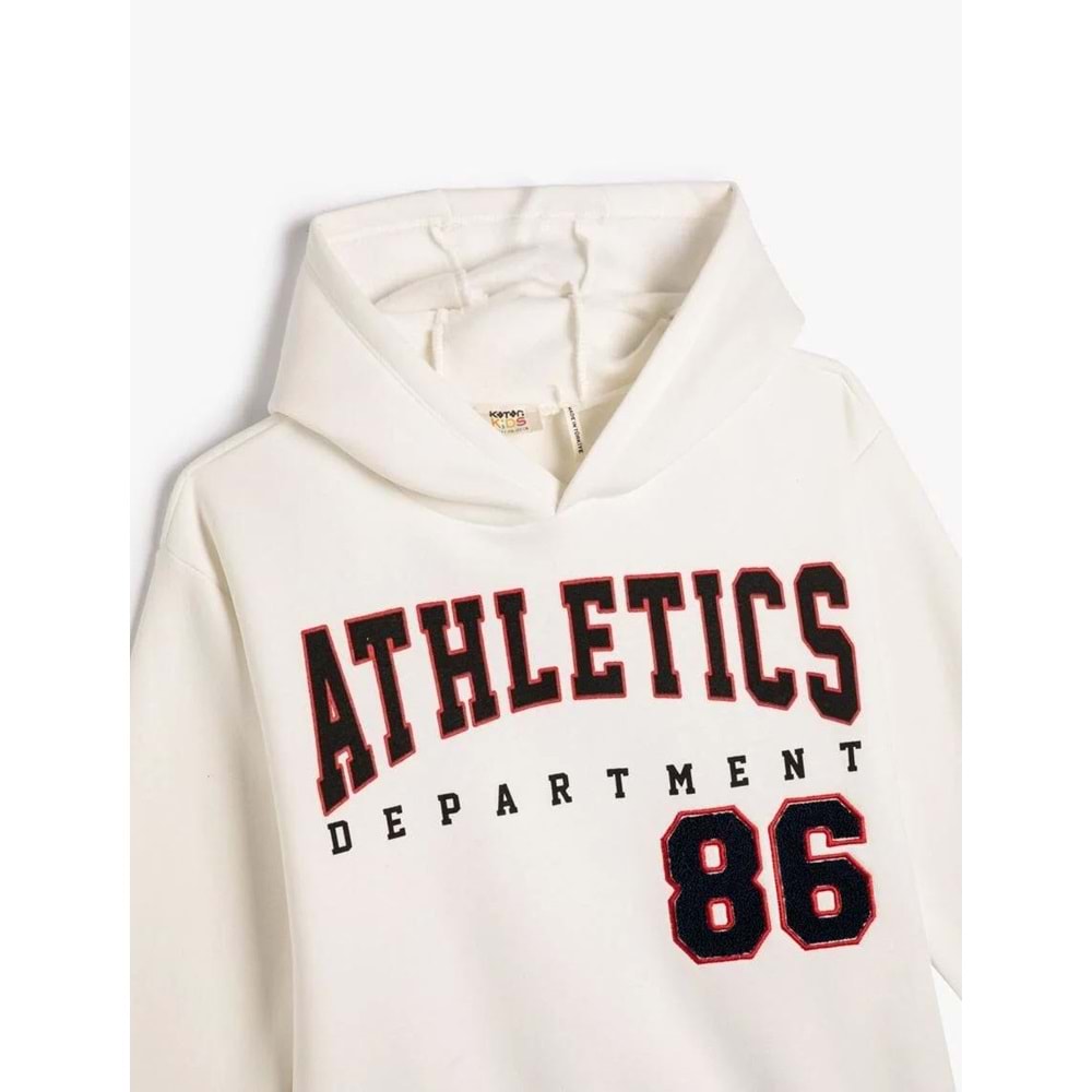 Erkek Çocuk Oversize Kapşonlu Sweatshirt Baskılı Aplike Detaylı Şardonlu - KOTON - 4WKB10011TK - EKRU - 4-5 YAŞ