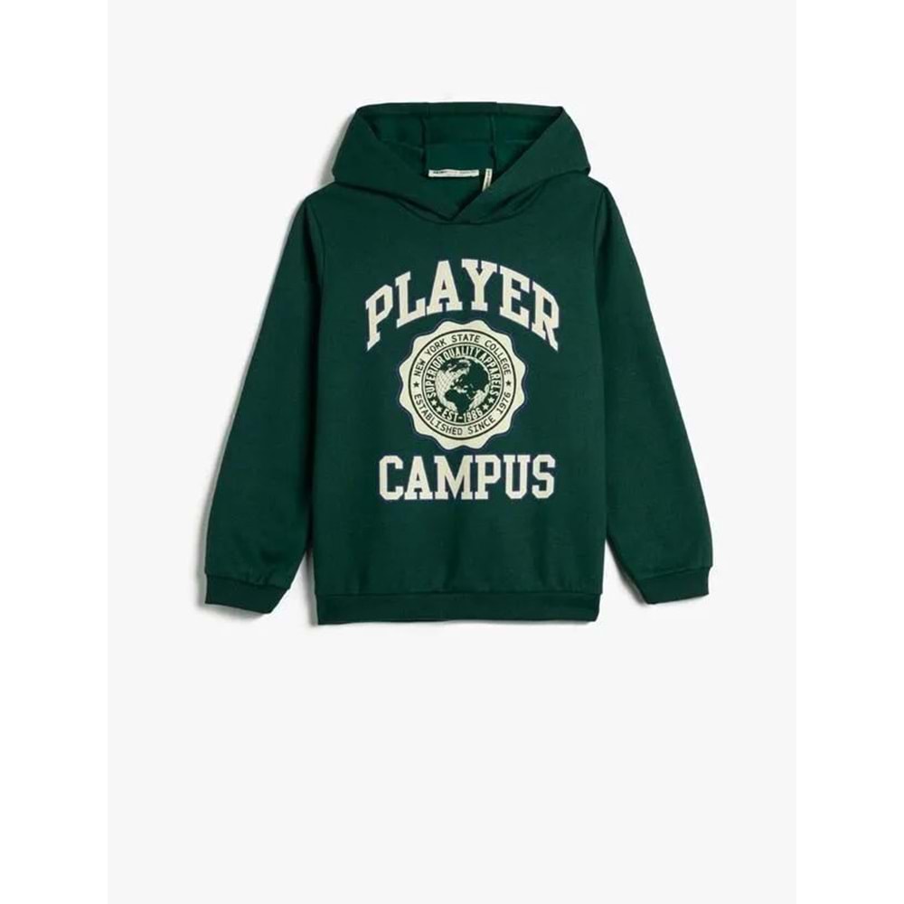 ERKEK KAPŞONLU SWEATSHIRT - KOTON - 4WKB10092TK - YEŞİL - 7-8 YAŞ