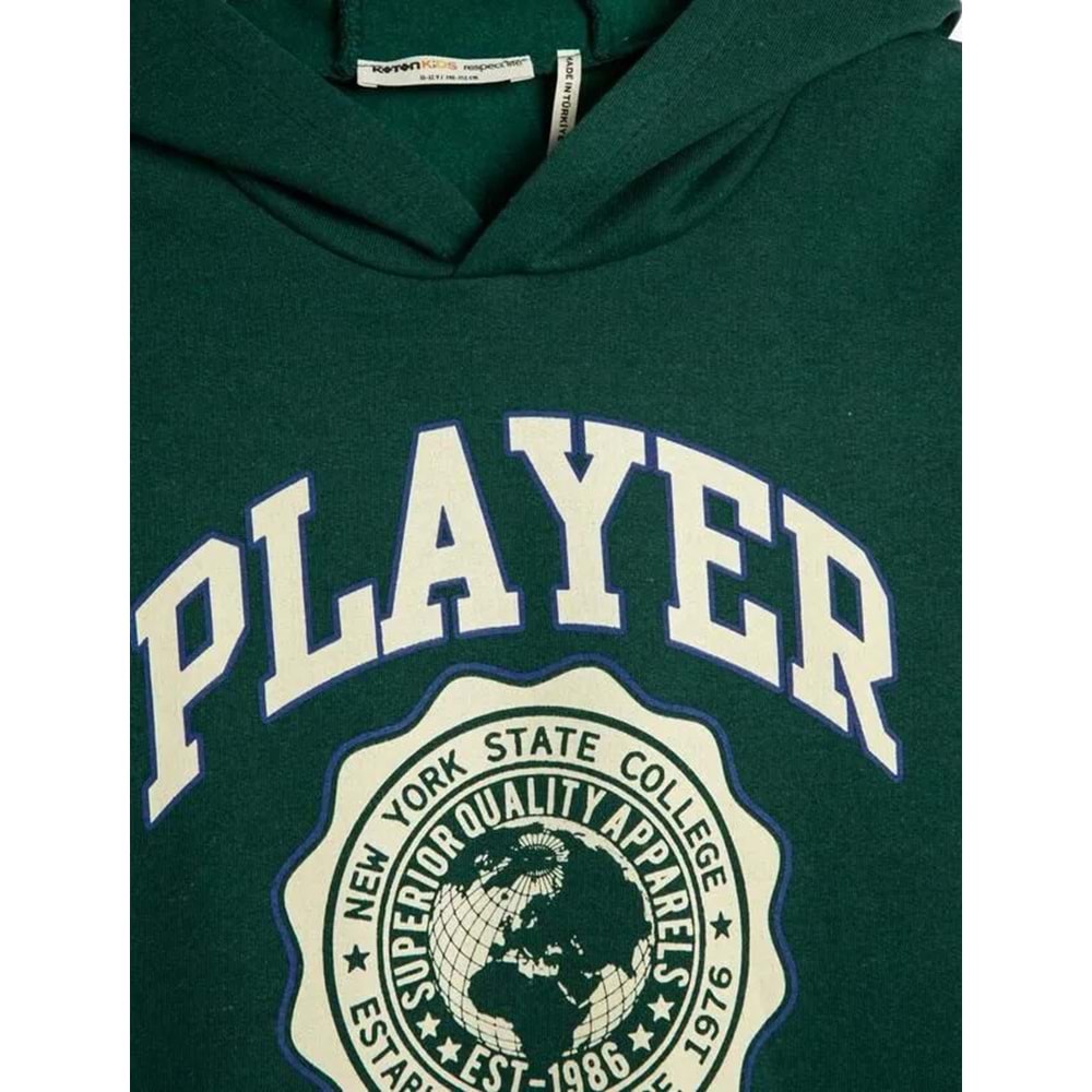 ERKEK KAPŞONLU SWEATSHIRT - KOTON - 4WKB10092TK - YEŞİL - 7-8 YAŞ