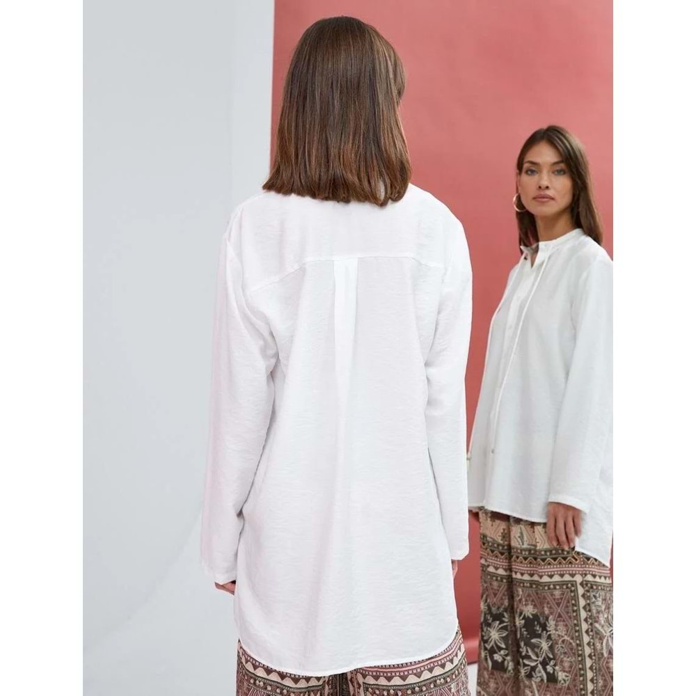 Uzun Kollu Gömlek Düğmeli Yakası Bağlama Detaylı - KOTON - 4WAK60312UW - KIRIK BEYAZ - 38