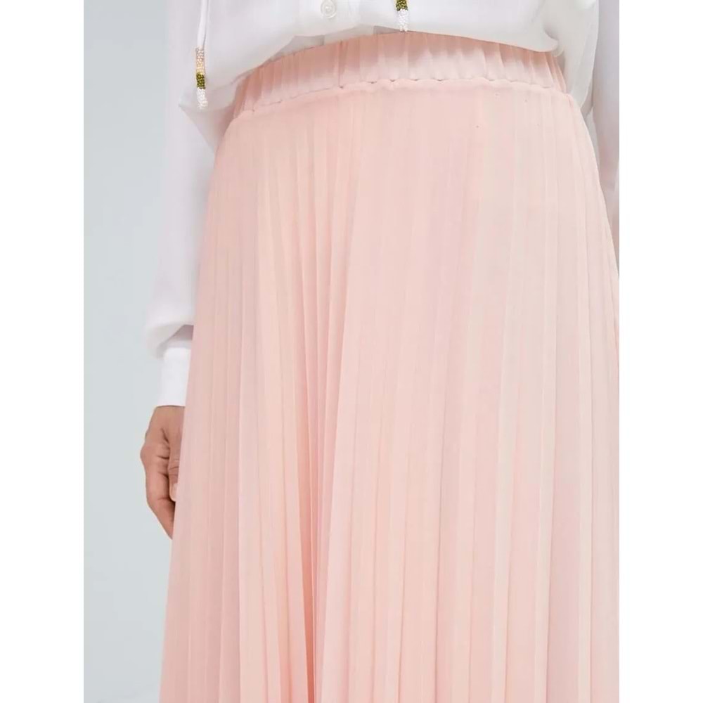 Pileli Midi Etek Şifon Asimetrik Kesim Astarlı - KOTON - 4WAK70151UW - PEMBE - 42
