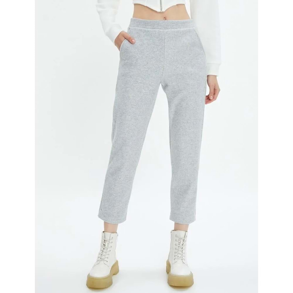 Crop Paça Basic Pantolon Beli Lastikli Cepli