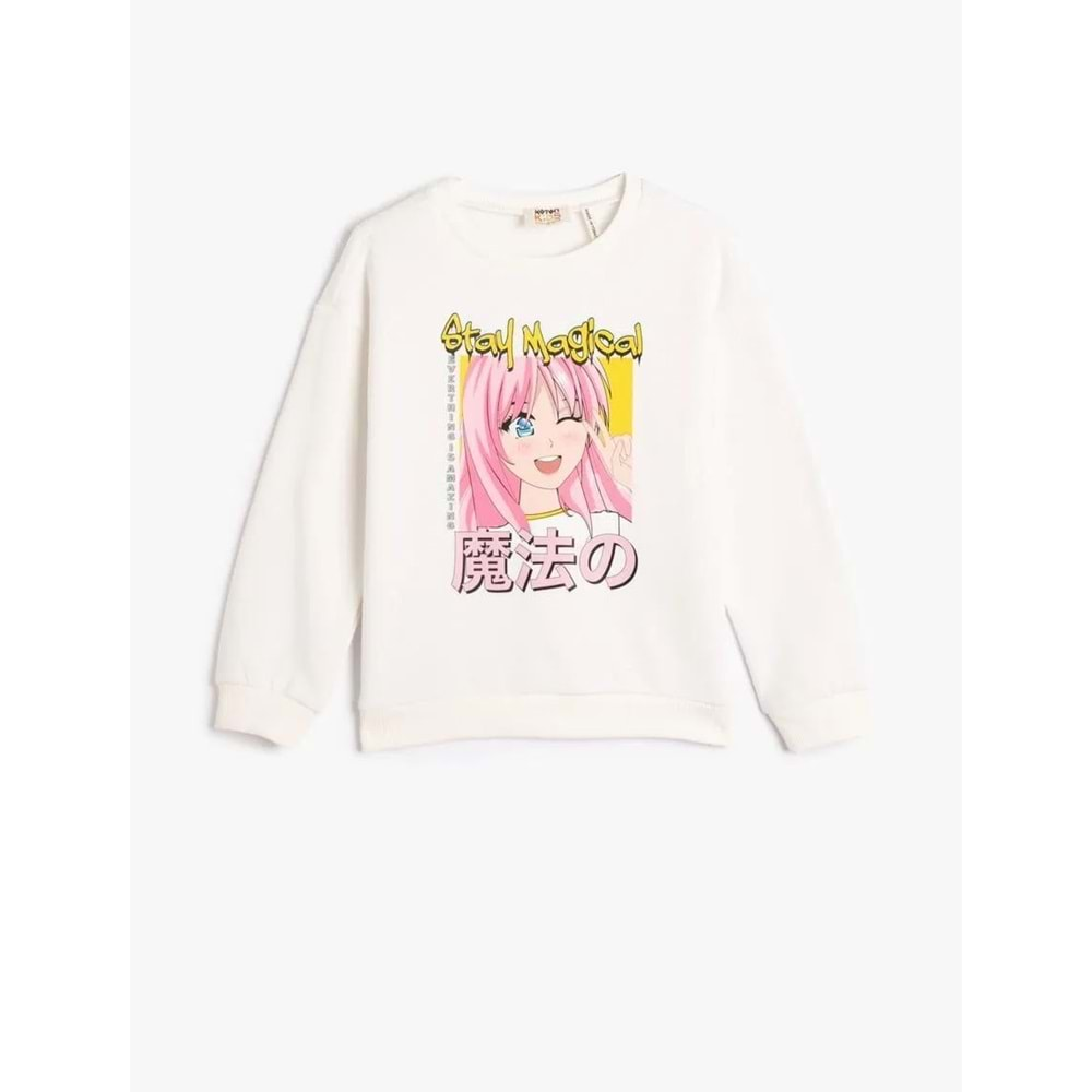 Kız Çocuk Anime Sweatshirt Uzun Kollu Bisiklet Yaka Şardonlu