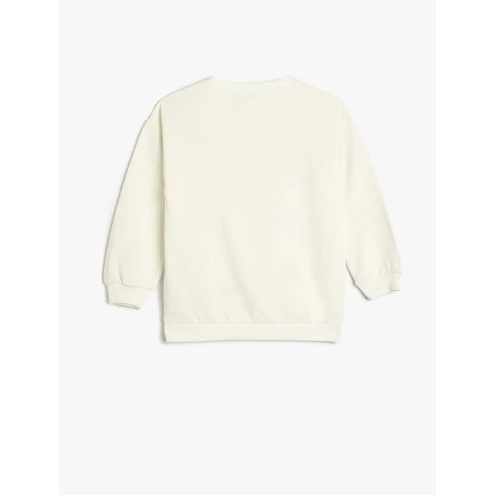 Kız Çocuk Sweatshirt Şardonlu Baskılı Uzun Kollu Bisiklet Yaka Pamuklu - KOTON - 4WKG10203AK - EKRU - 4-5 YAŞ