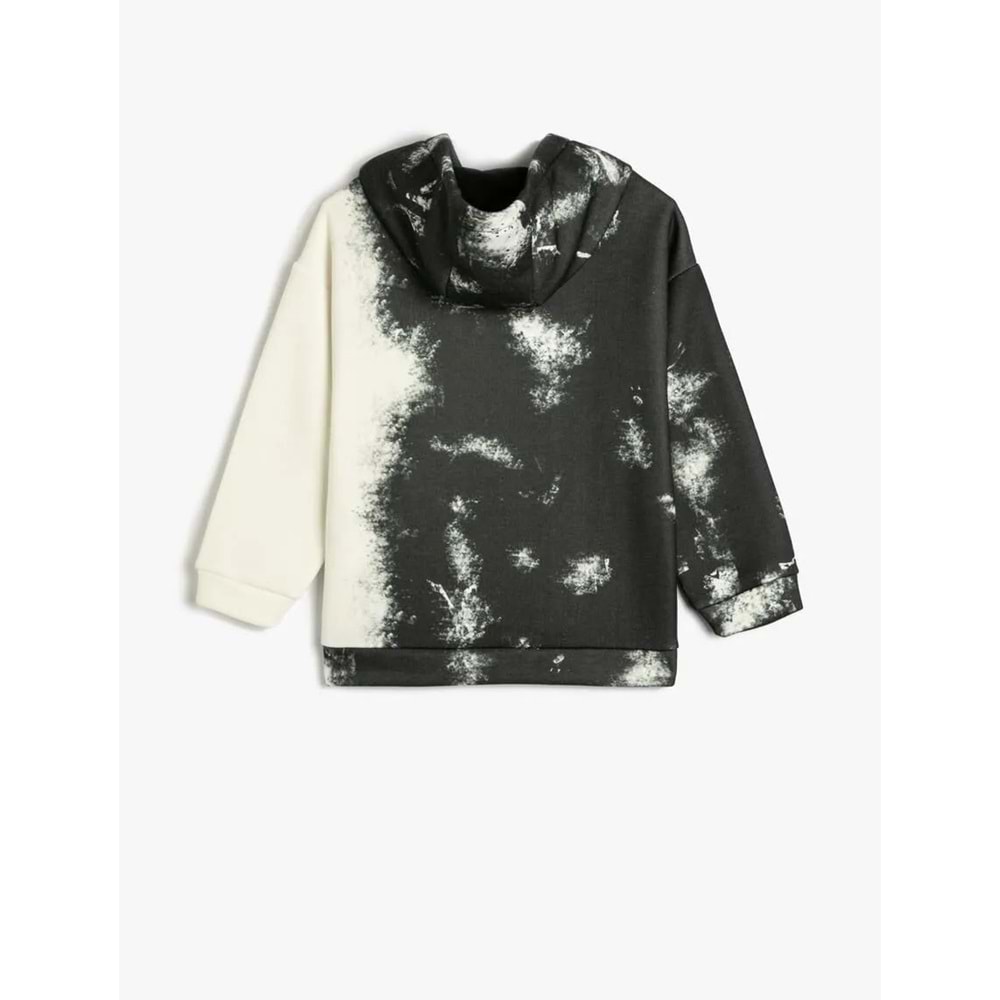 Erkek Çocuk Oversize Kapşonlu Sweatshirt Cep Detaylı Degrade Şardonlu - KOTON - 4WKB10002TK - BEYAZ DESENLİ - 5-6 YAŞ