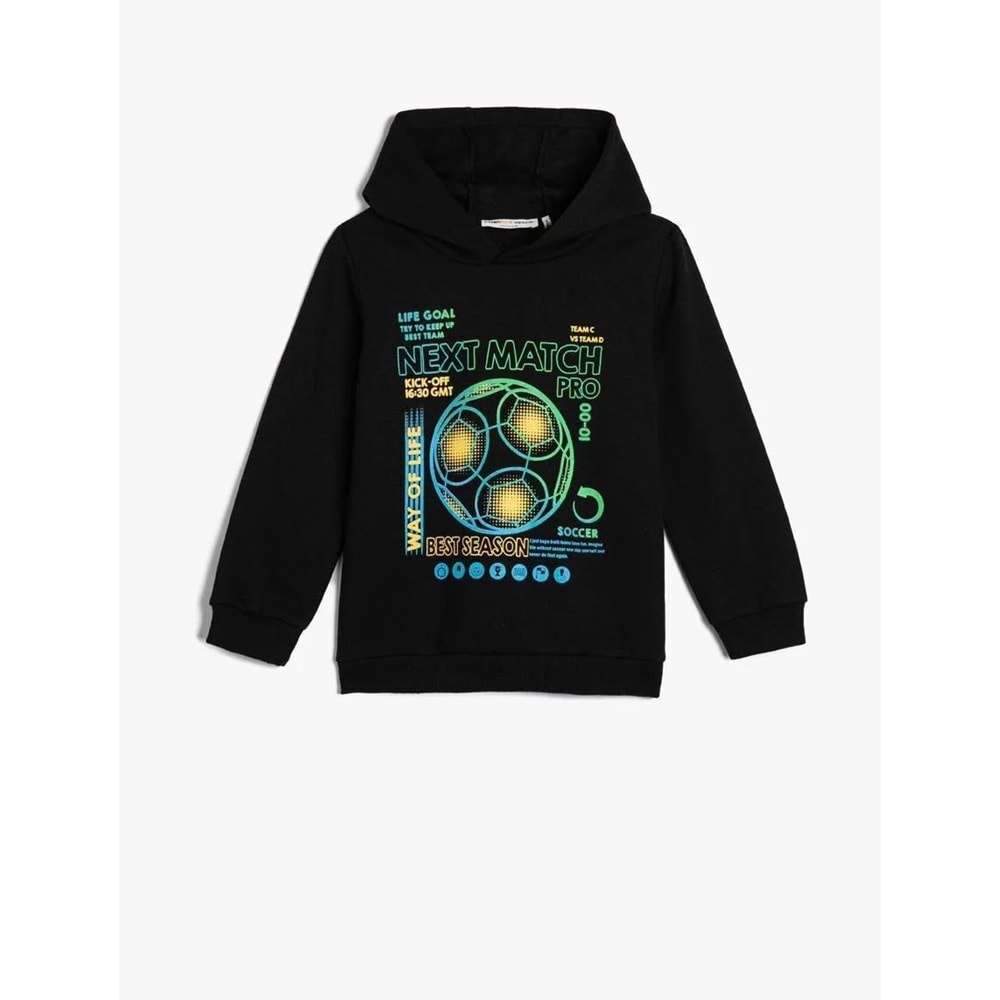 Erkek Çocuk Kapşonlu Sweatshirt Şardonlu Futbol Baskılı - KOTON - 4WKB10090TK - SİYAH - 4-5 YAŞ