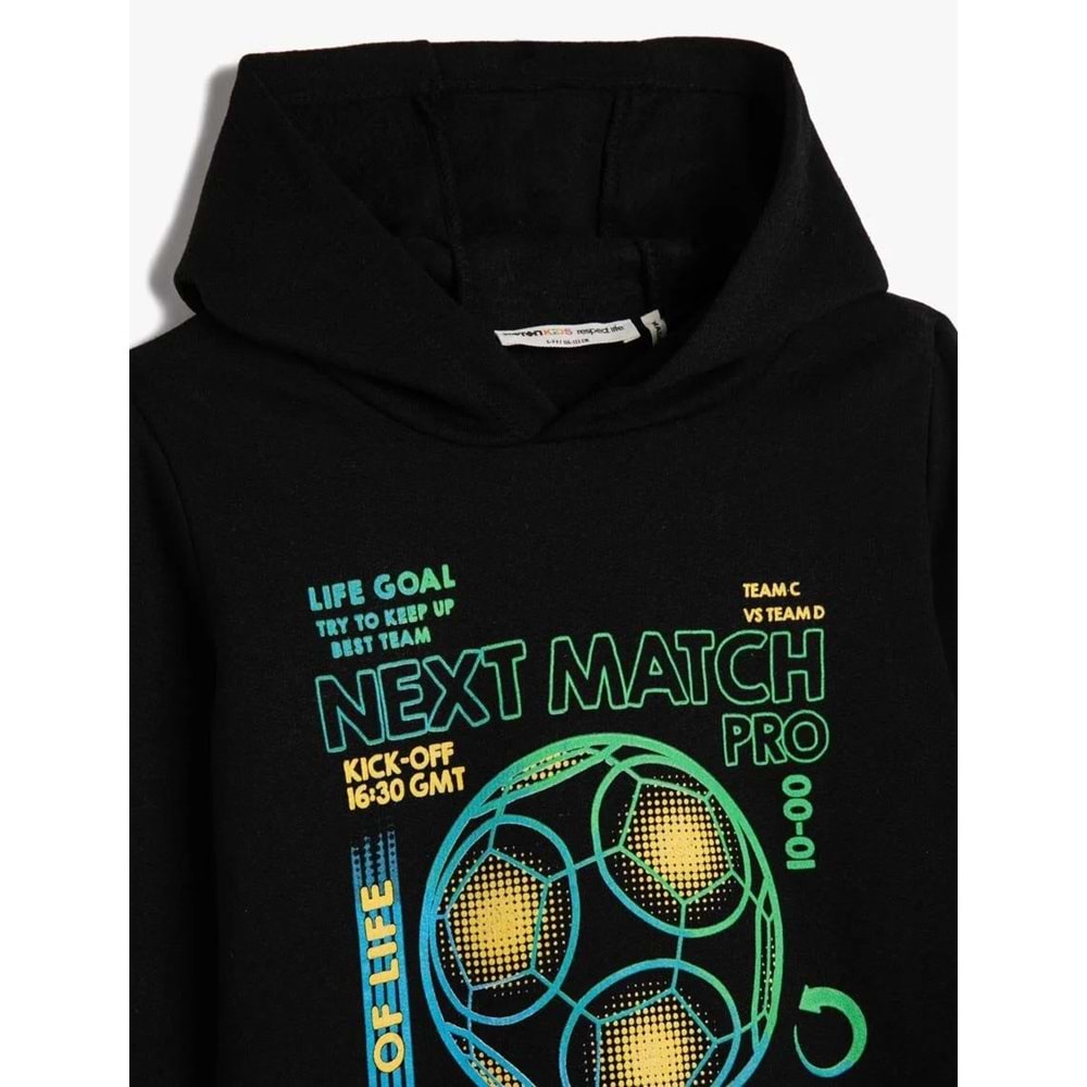Erkek Çocuk Kapşonlu Sweatshirt Şardonlu Futbol Baskılı - KOTON - 4WKB10090TK - SİYAH - 4-5 YAŞ
