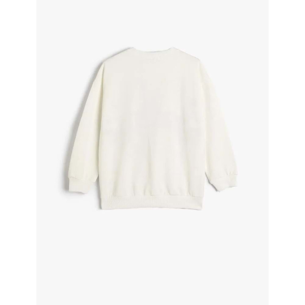 Kız Çocuk Sweatshirt Şardonlu Baskılı Bisiklet Yaka Uzun Kollu - KOTON - 4WKG10207AK - EKRU - 4-5 YAŞ
