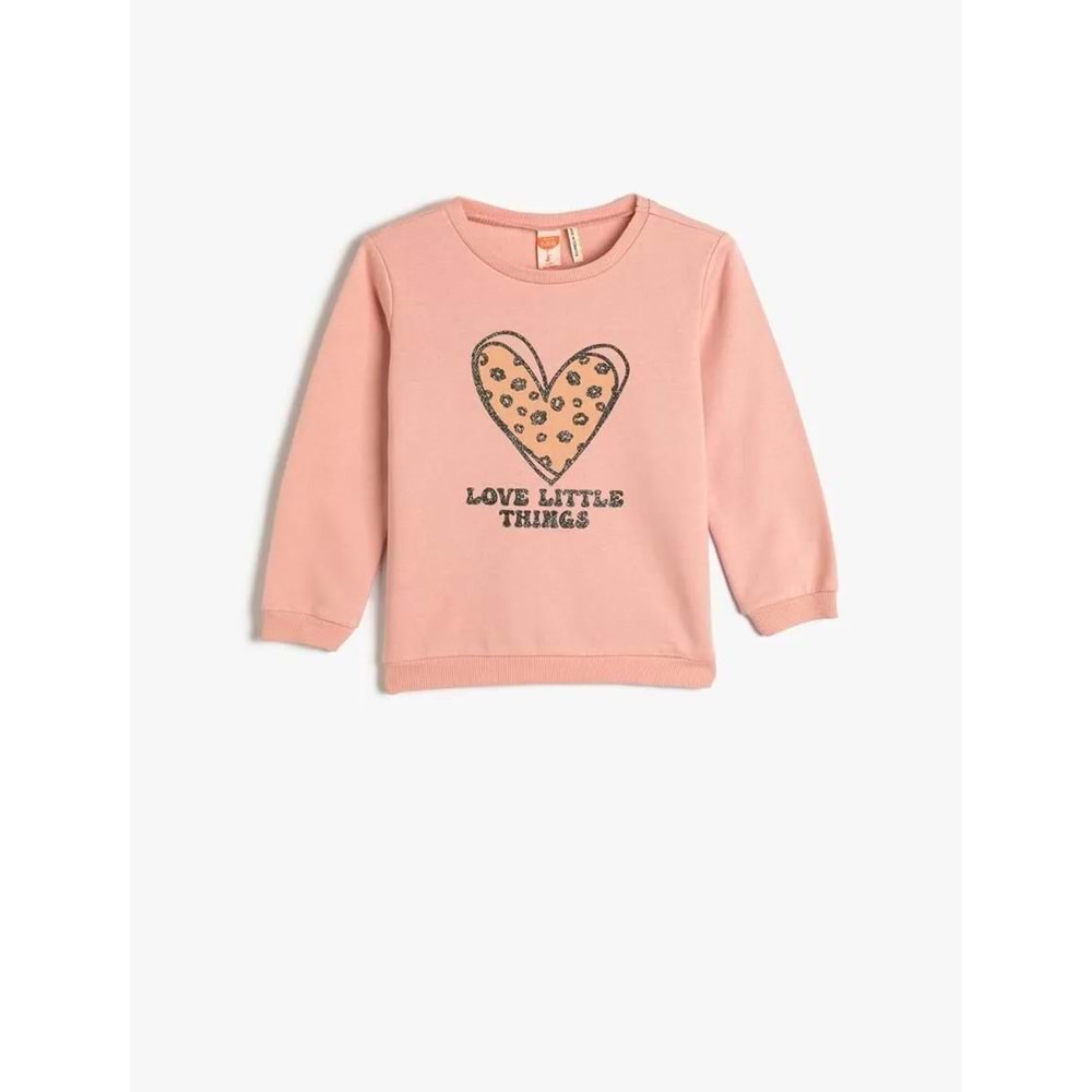 Kız Bebek Sweatshirt Şardonlu Bisiklet Yaka Baskılı Pamuklu - KOTON - 4WMG10084AK - PEMBE - 18-24 AY