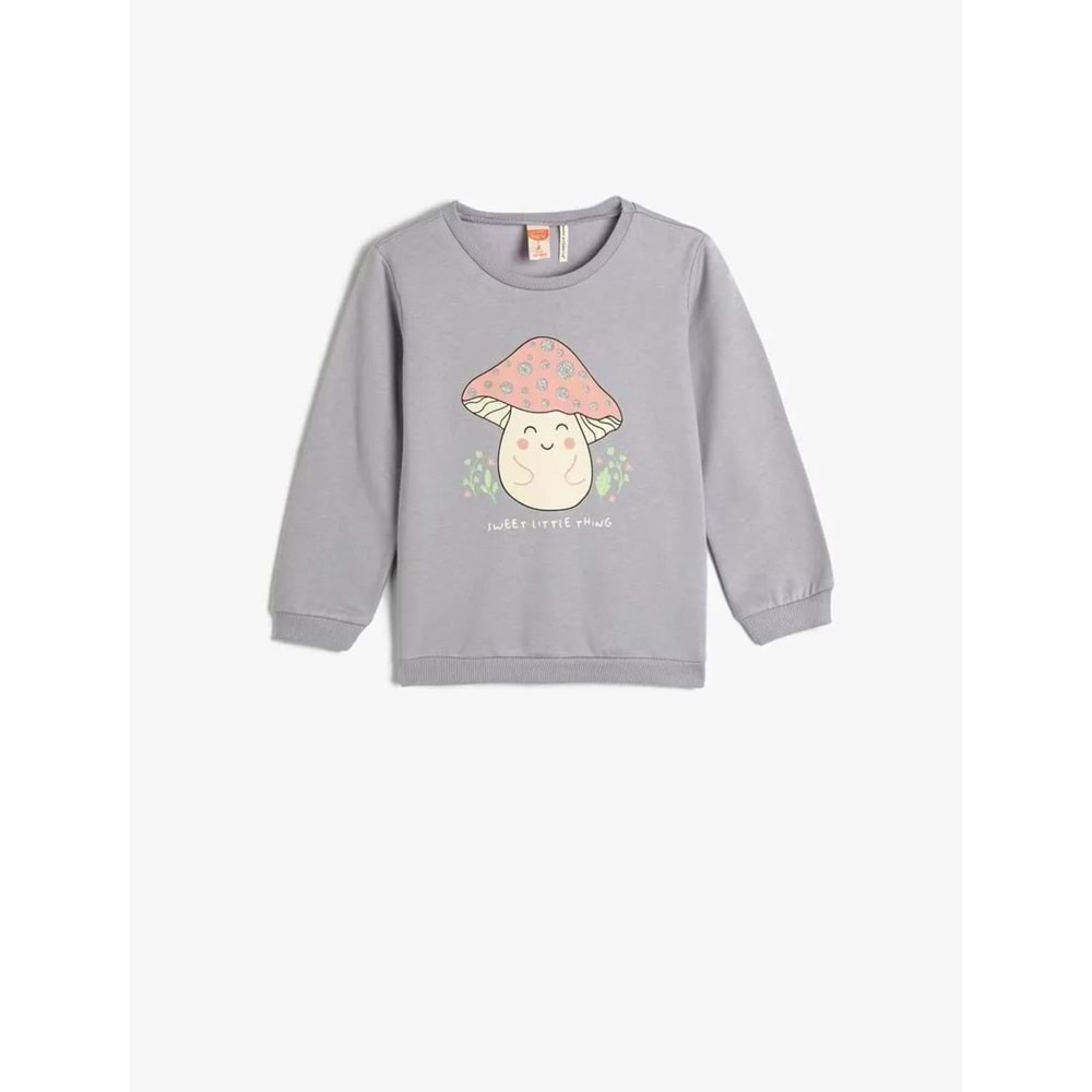 Kız Bebek Sweatshirt Şardonlu Bisiklet Yaka Baskılı Pamuklu- 4WMG10081AK