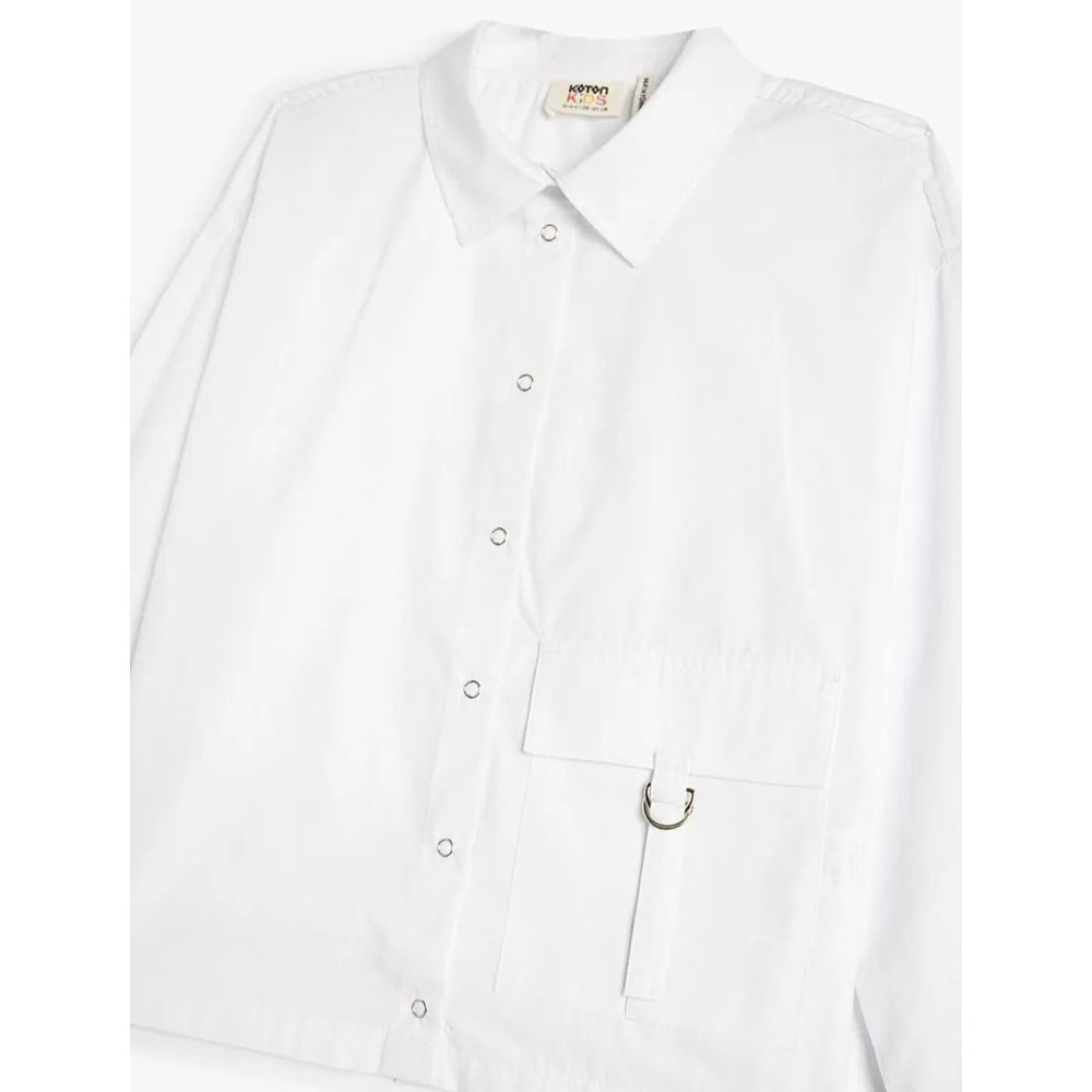Kız Çocuk Poplin Gömlek Uzun Kollu Cep Detaylı Çıtçıt Kapamalı Pamuklu - KOTON - 4WKG60041AW - BEYAZ - 5-6 YAŞ