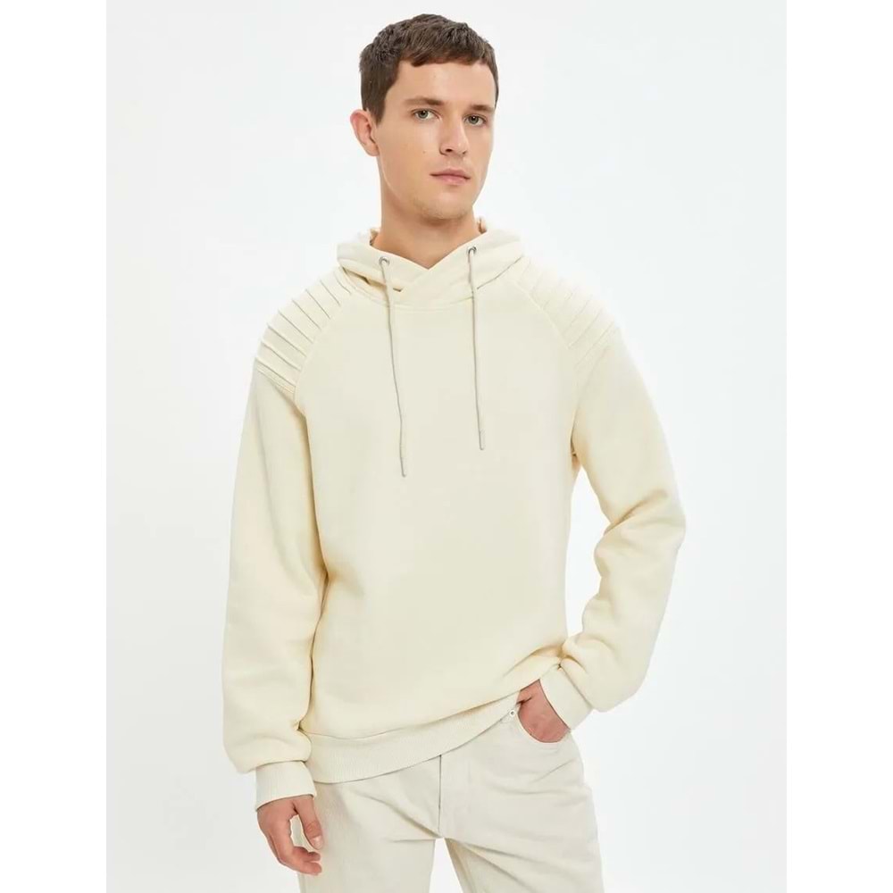 Şal Yaka Basic Sweatshirt Kat Detaylı Uzun Kollu - KOTON - 4WAM70033MK - BEJ - XL