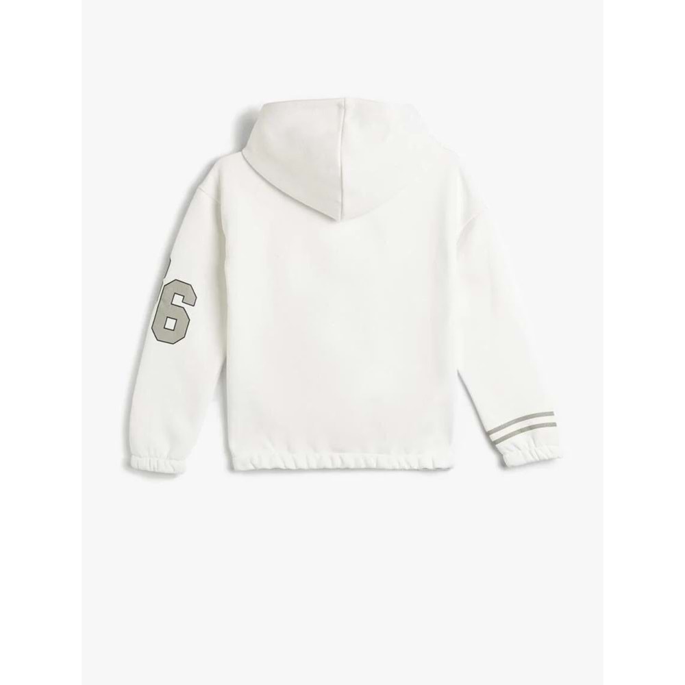 Kız Çocuk Kapşonlu Sweatshirt Sim Baskı Detaylı Uzun Kollu Şardonlu - KOTON - 4WKG10232AK - EKRU - 11-12 YAŞ