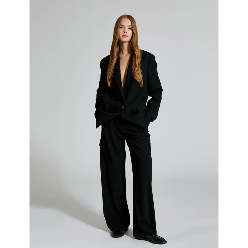 Palazzo Pantolon Kumaş Pile Detaylı Yüksek Bel - KOTON - 4WAK40063PW - SİYAH - 40