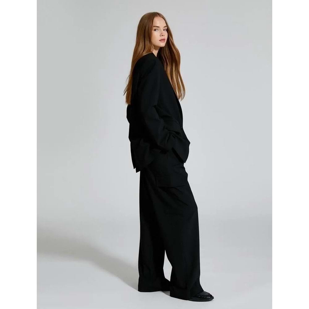 Palazzo Pantolon Kumaş Pile Detaylı Yüksek Bel - KOTON - 4WAK40063PW - SİYAH - 40