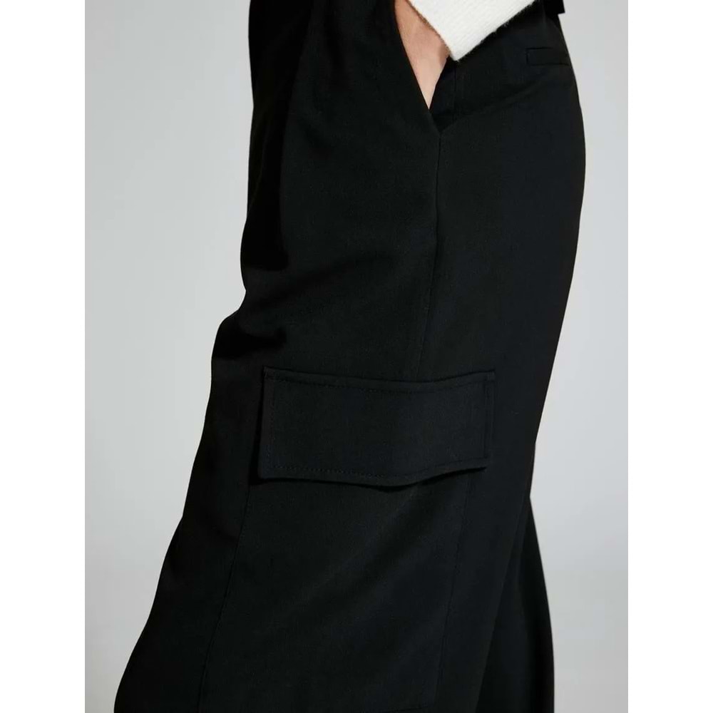 Palazzo Pantolon Kumaş Pile Detaylı Yüksek Bel - KOTON - 4WAK40063PW - SİYAH - 40