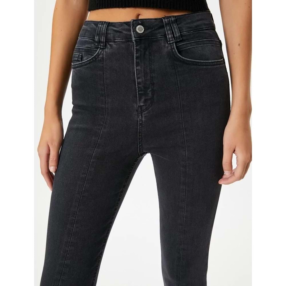 Yüksek Bel Kot Pantolon Dar Paça Dar Kesim Cepli Hafif Esneyen Pamuklu - Carmen Jean - KOTON - 4WAL40268MD - SİYAH - 25/32