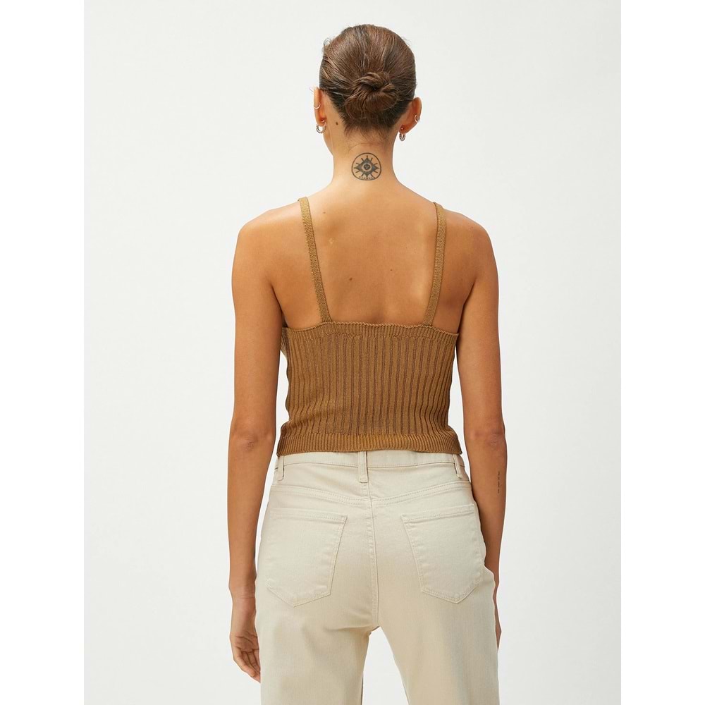 Crop Triko Atlet Askılı V Yaka - KOTON - 4WAK30004HT - DEVE TÜYÜ - XL