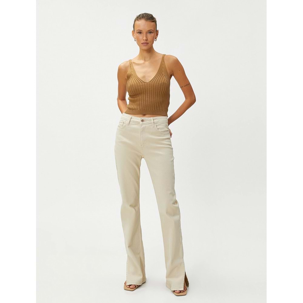 Crop Triko Atlet Askılı V Yaka - KOTON - 4WAK30004HT - DEVE TÜYÜ - XL