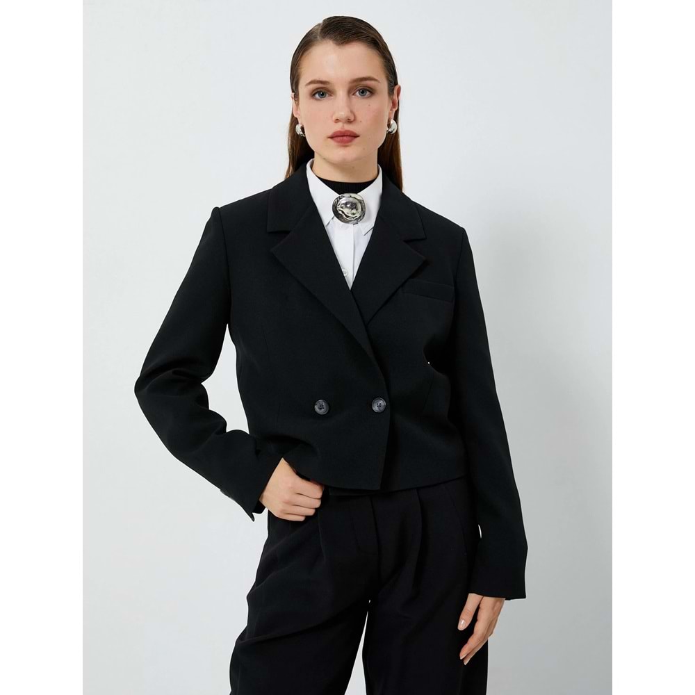 Blazer Ceket Kruvaze Düğmeli Cepli - KOTON - 4WAK50056UW - SİYAH - 42
