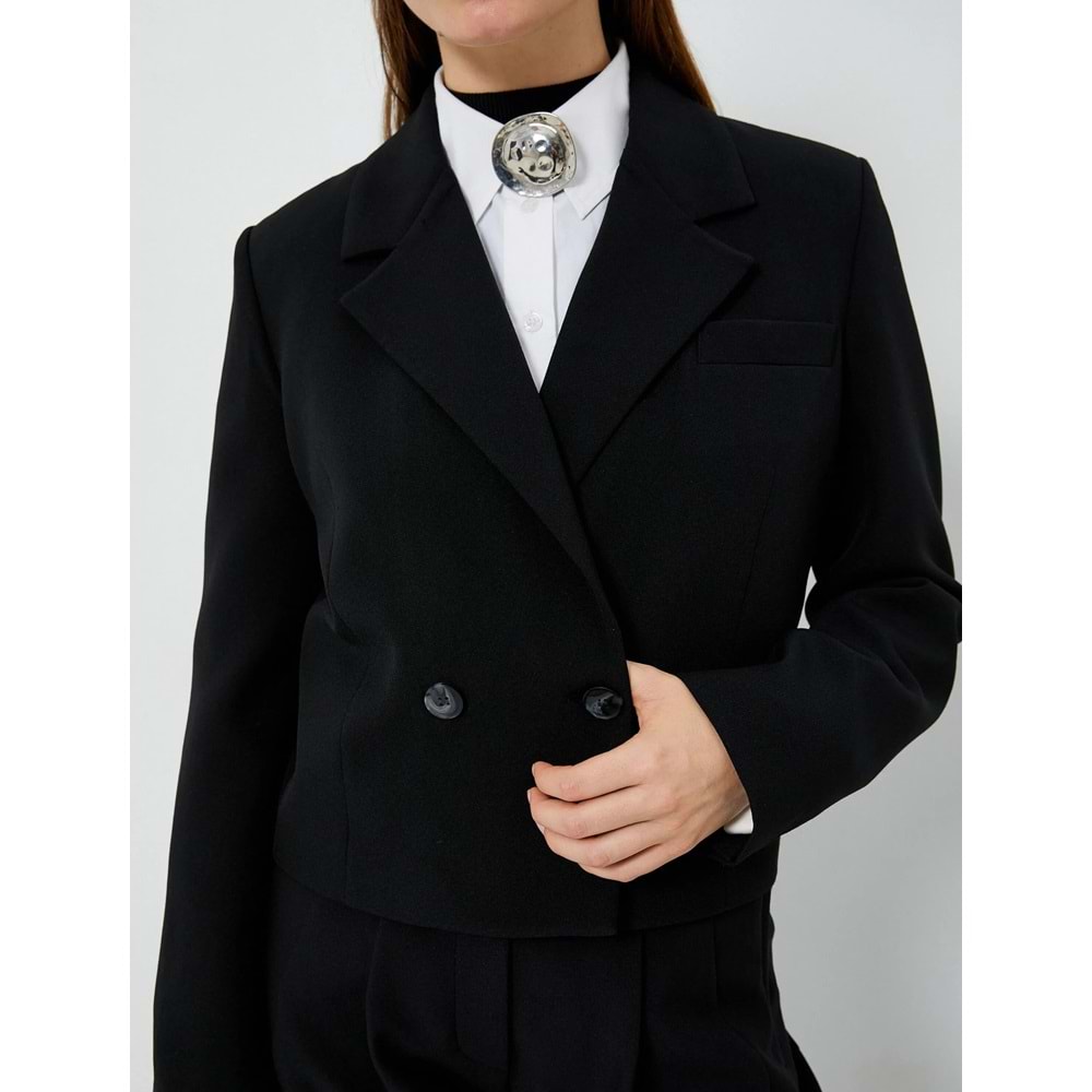 Blazer Ceket Kruvaze Düğmeli Cepli - KOTON - 4WAK50056UW - SİYAH - 42