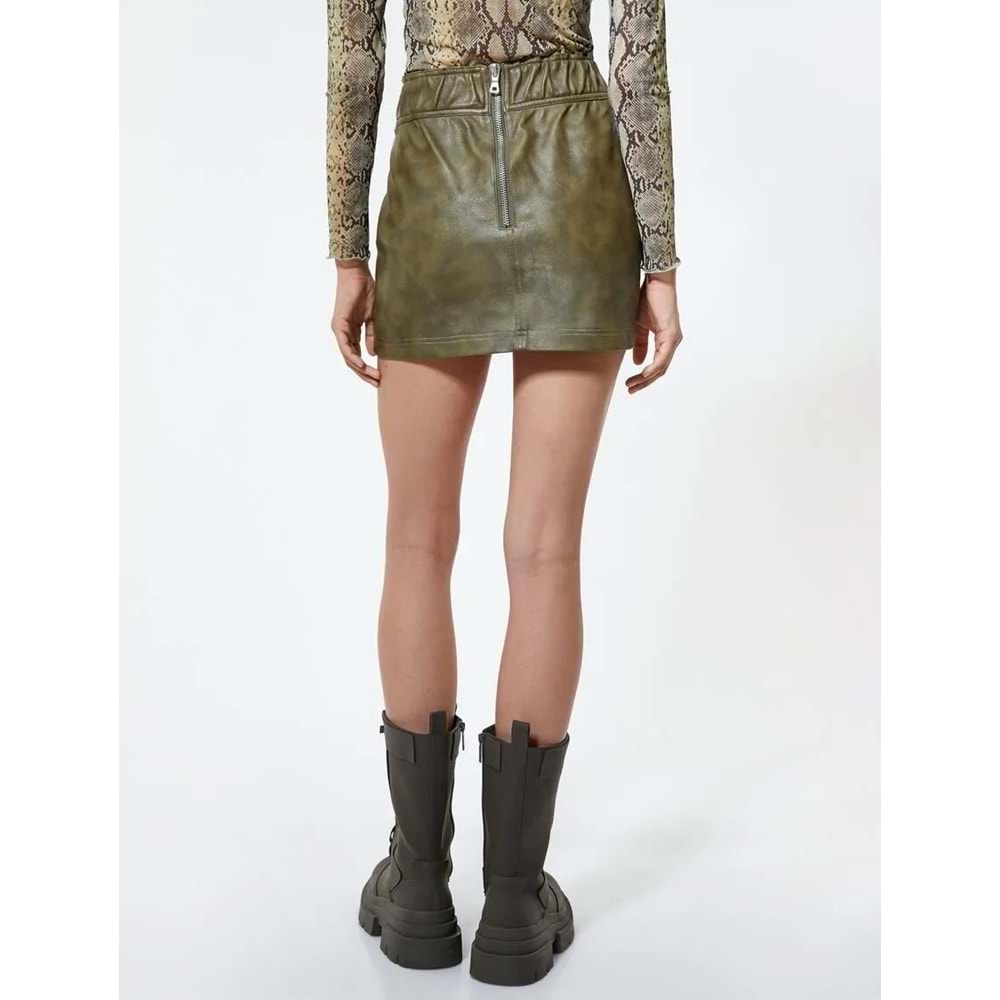 Deri Görünümlü Etek Mini Kemer Detaylı Kargo Cepli - KOTON - 4WAK70022EW - HAKİ - 42