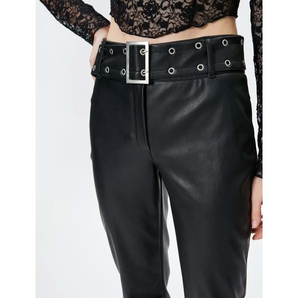 Kadın Giyim Deri Pantolon - KOTON - 4WAL40128IW - SİYAH - 34