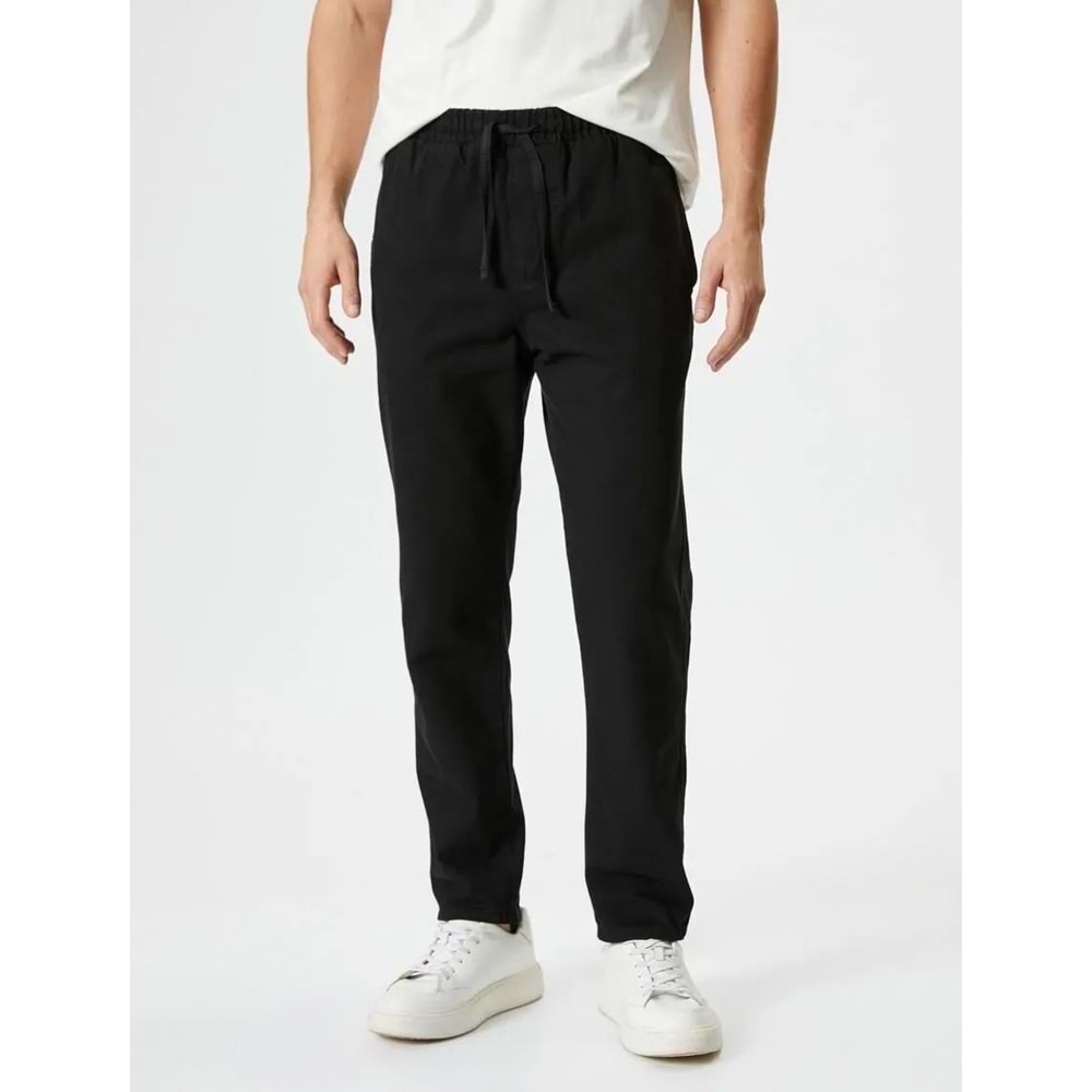 Beli Bağcıklı Pantolon Dokuma Cep Detaylı - KOTON - 4SAM40002HW - SİYAH - 46