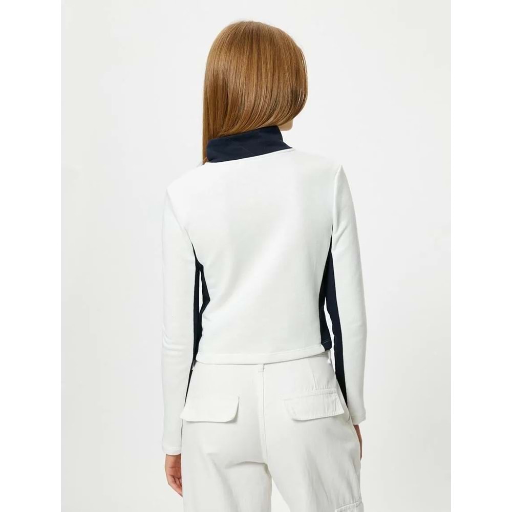 Kolej Fermuarlı Sweatshirt Dik Yaka Renk Bloklu - KOTON - 4WAL10458IK - EKRU - S