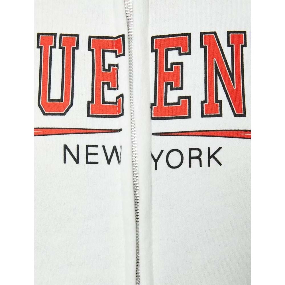 Kolej Fermuarlı Sweatshirt Dik Yaka Renk Bloklu - KOTON - 4WAL10458IK - EKRU - S