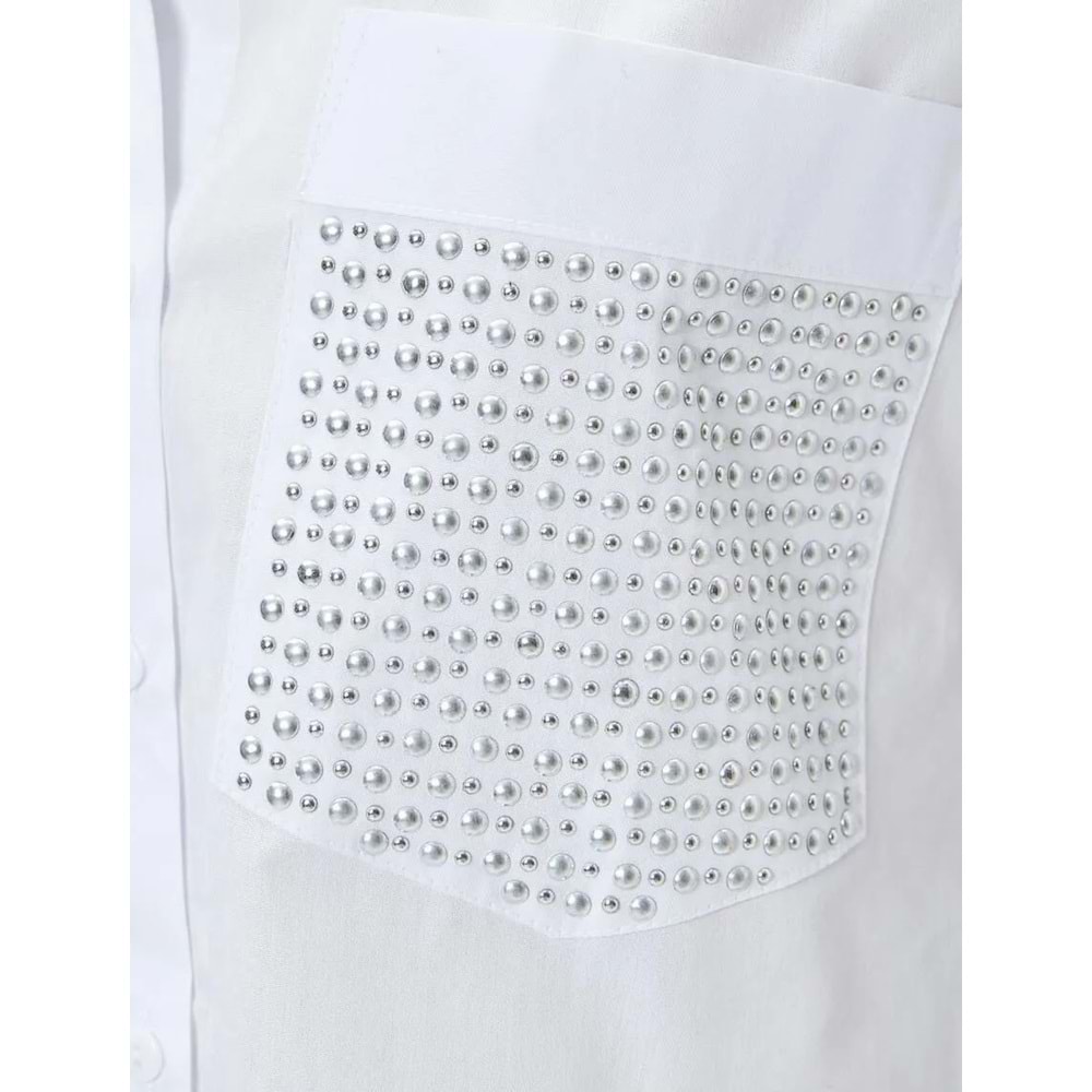 Crop Uzun Kollu Gömlek Cep Detaylı Düğmeli Pamuklu - KOTON - 4SAK60229PW - BEYAZ - 42