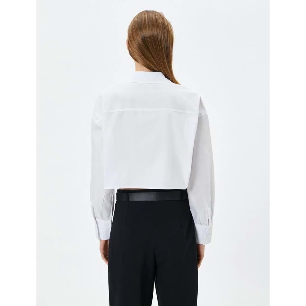 Crop Uzun Kollu Gömlek Cep Detaylı Düğmeli Pamuklu - KOTON - 4SAK60229PW - BEYAZ - 42