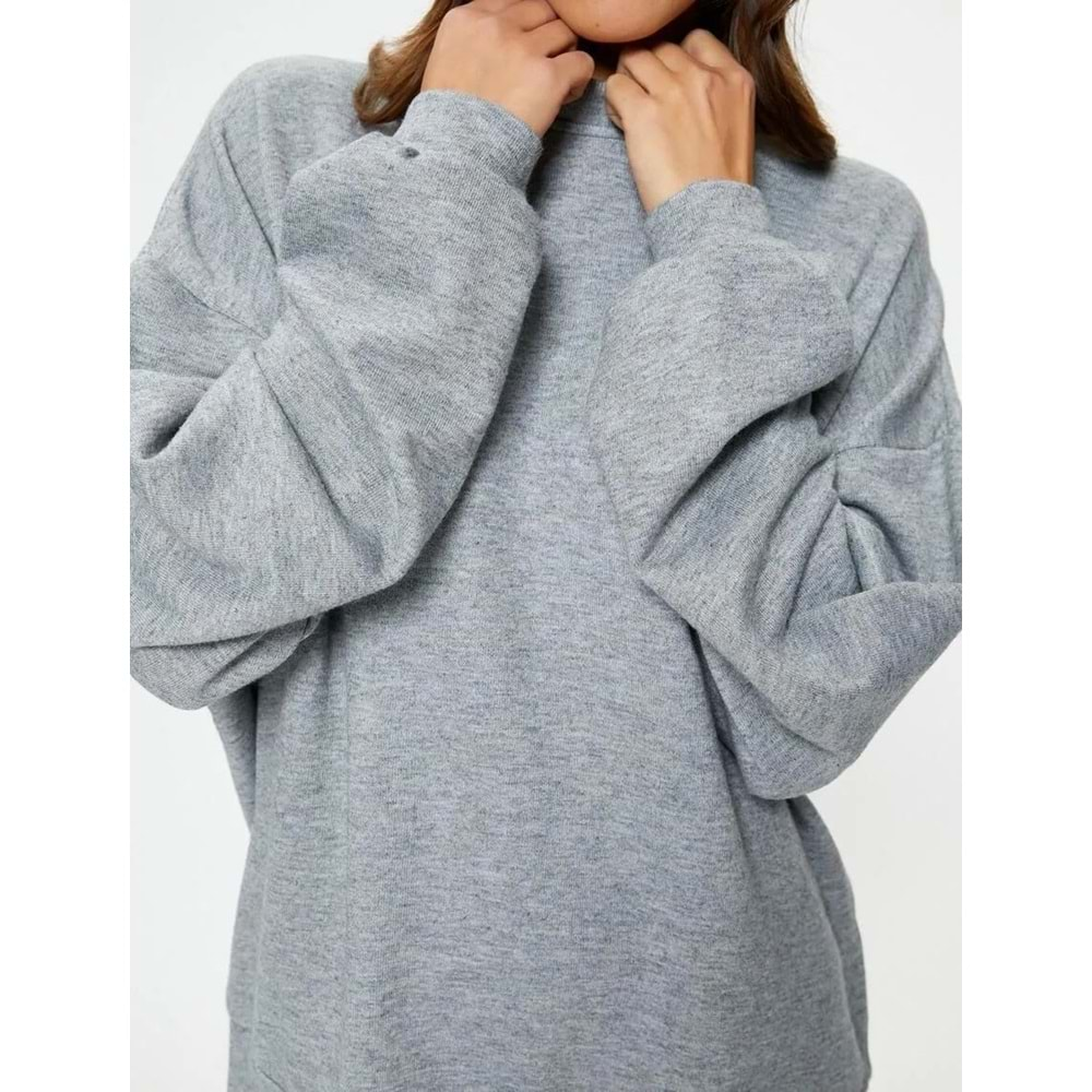 Oversize Sweatshirt Bisiklet Yaka Balon Kollu 4WAK10218EK