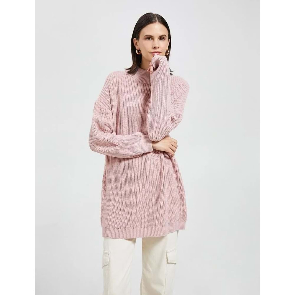 Oversize Yarım Balıkçı Yaka Kazak - KOTON - 4WAK90018HT - PUDRA - XS