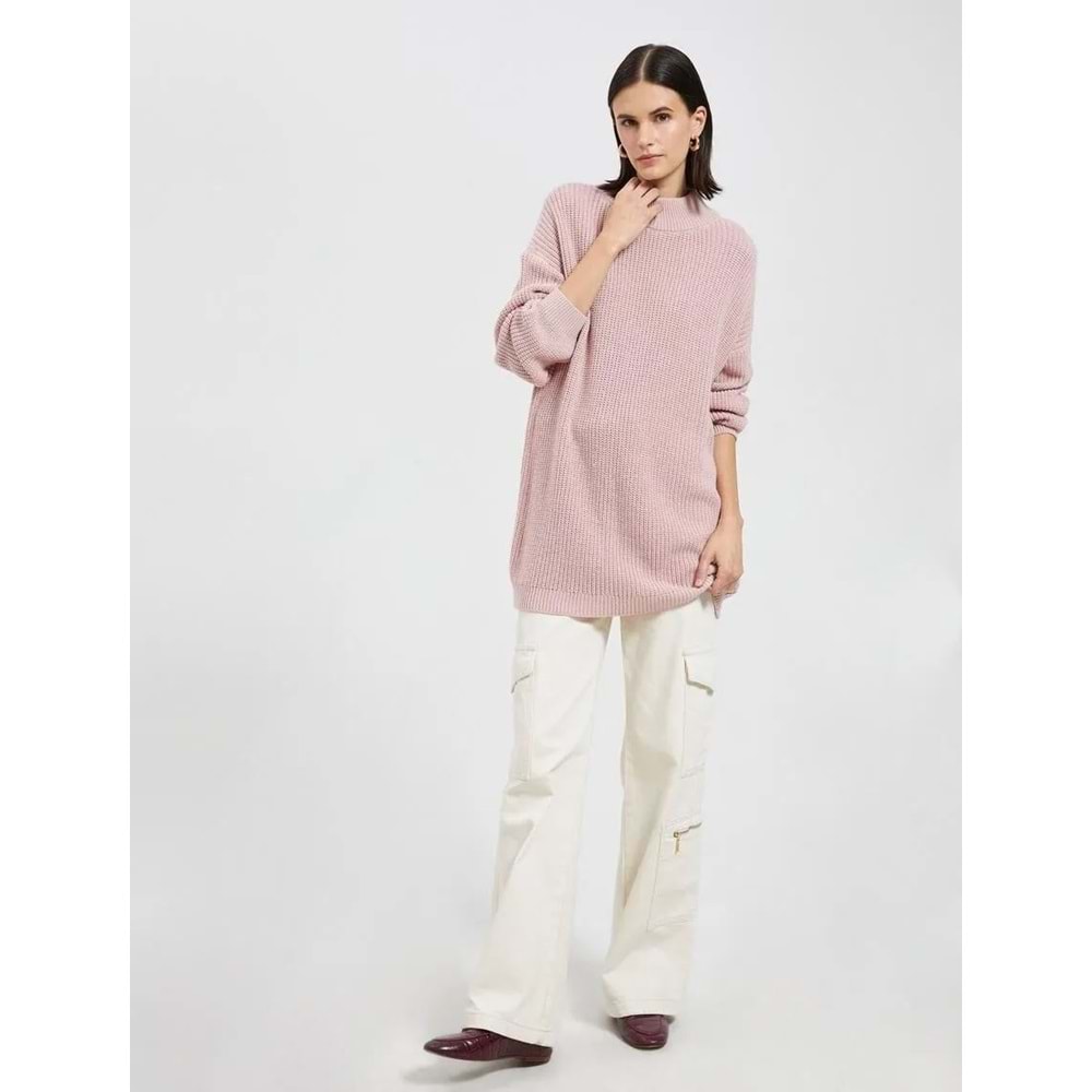 Oversize Yarım Balıkçı Yaka Kazak - KOTON - 4WAK90018HT - PUDRA - XS