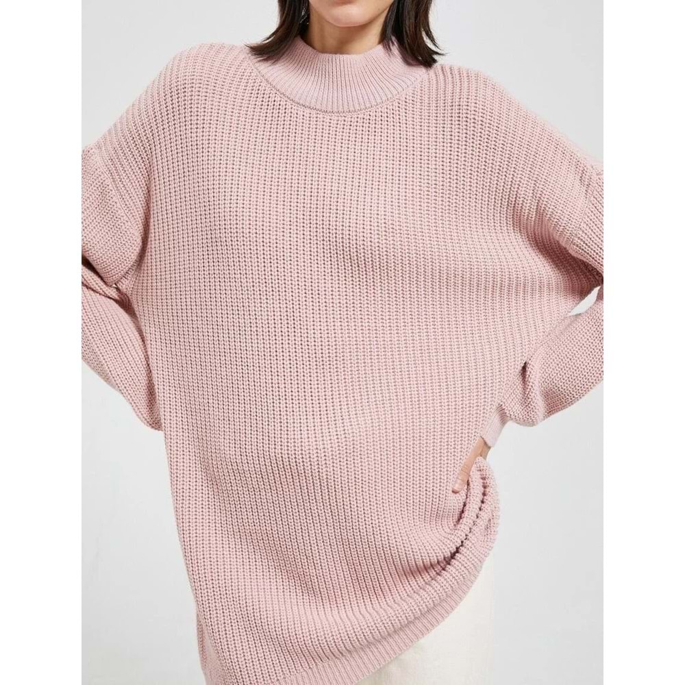 Oversize Yarım Balıkçı Yaka Kazak - KOTON - 4WAK90018HT - PUDRA - XS