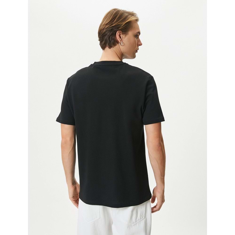 Basic Tişört Cep Detaylı Bisiklet Yaka Kısa Kollu Dokulu - KOTON - 4SAM10068HK - SİYAH - XL