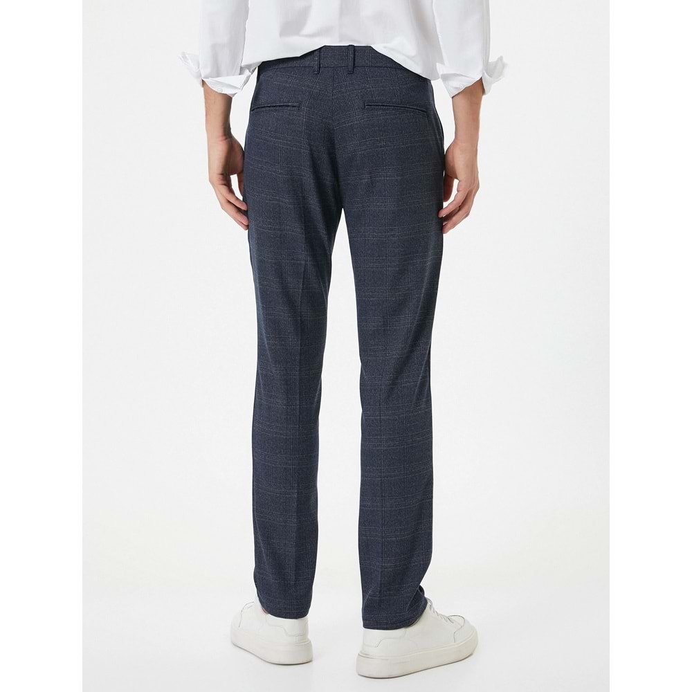 Kumaş Pantolon Desenli Slim Fit Düğmeli Cep Detaylı - KOTON - 4SAM40017HW - LACİVERT EKOSELİ - 38
