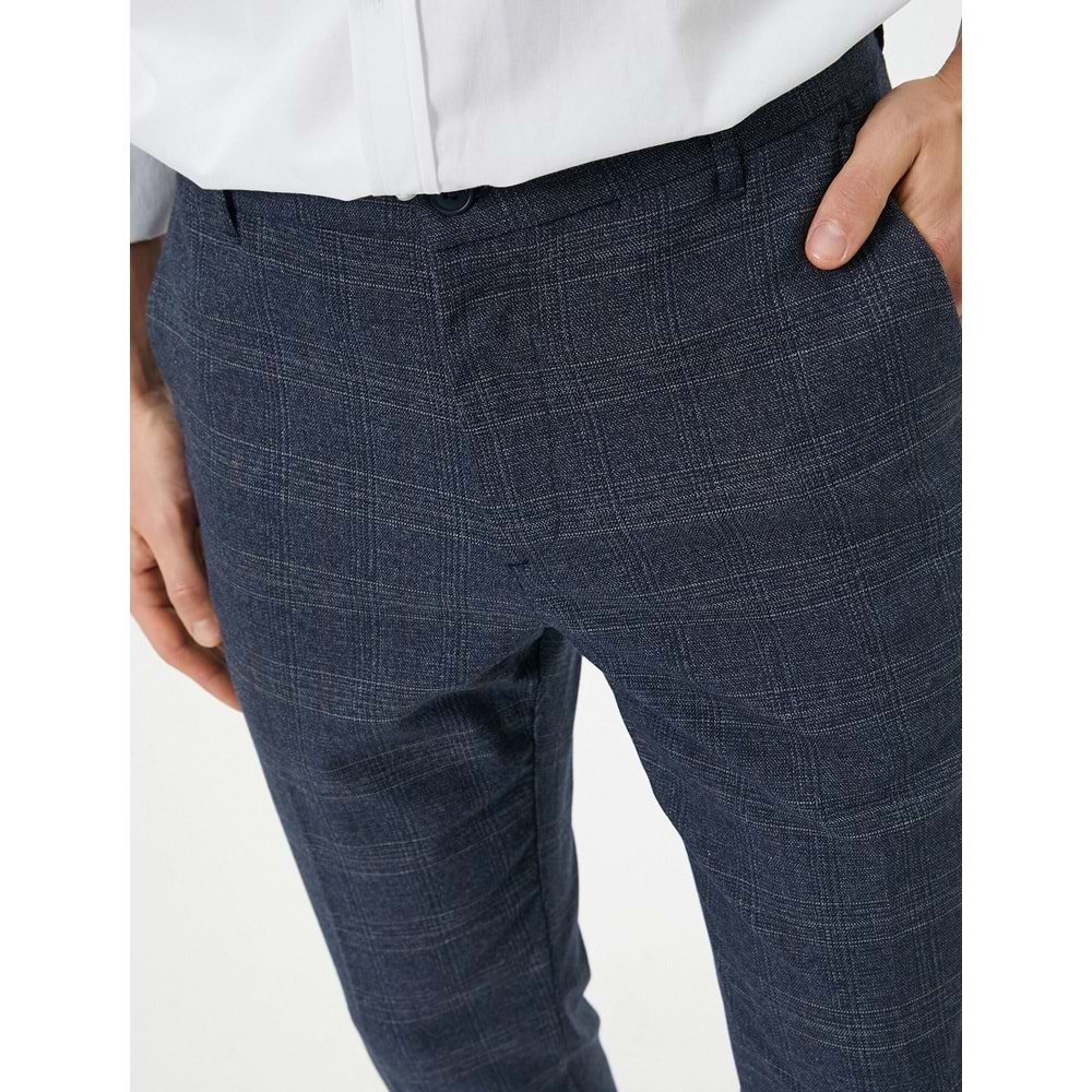 Kumaş Pantolon Desenli Slim Fit Düğmeli Cep Detaylı - KOTON - 4SAM40017HW - LACİVERT EKOSELİ - 38