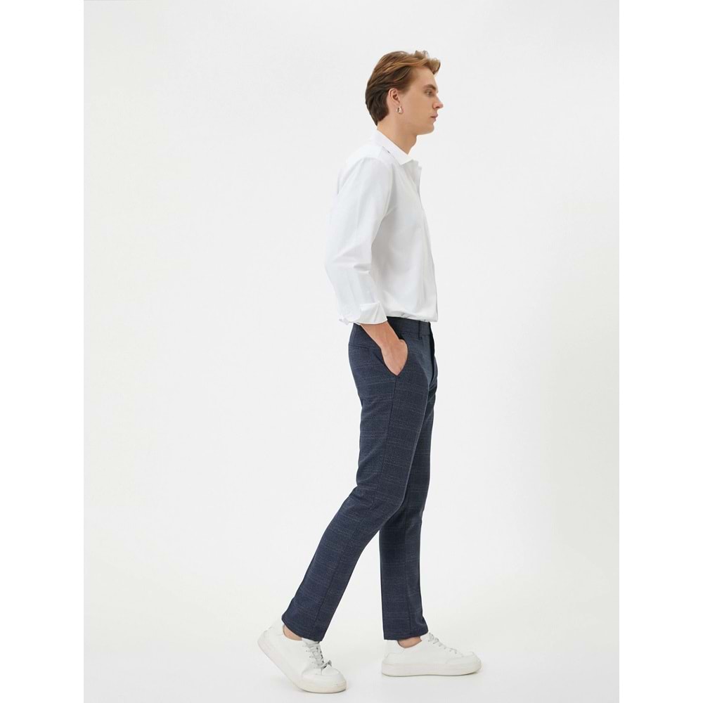 Kumaş Pantolon Desenli Slim Fit Düğmeli Cep Detaylı - KOTON - 4SAM40017HW - LACİVERT EKOSELİ - 38