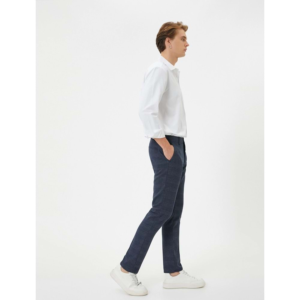 Kumaş Pantolon Desenli Slim Fit Düğmeli Cep Detaylı - 4SAM40017HW