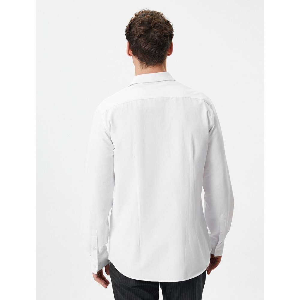 Slim Fit Gömlek Yarım İtalyan Yaka Düğmeli Dokulu - KOTON - 4SAM60015HW - BEYAZ - XXL