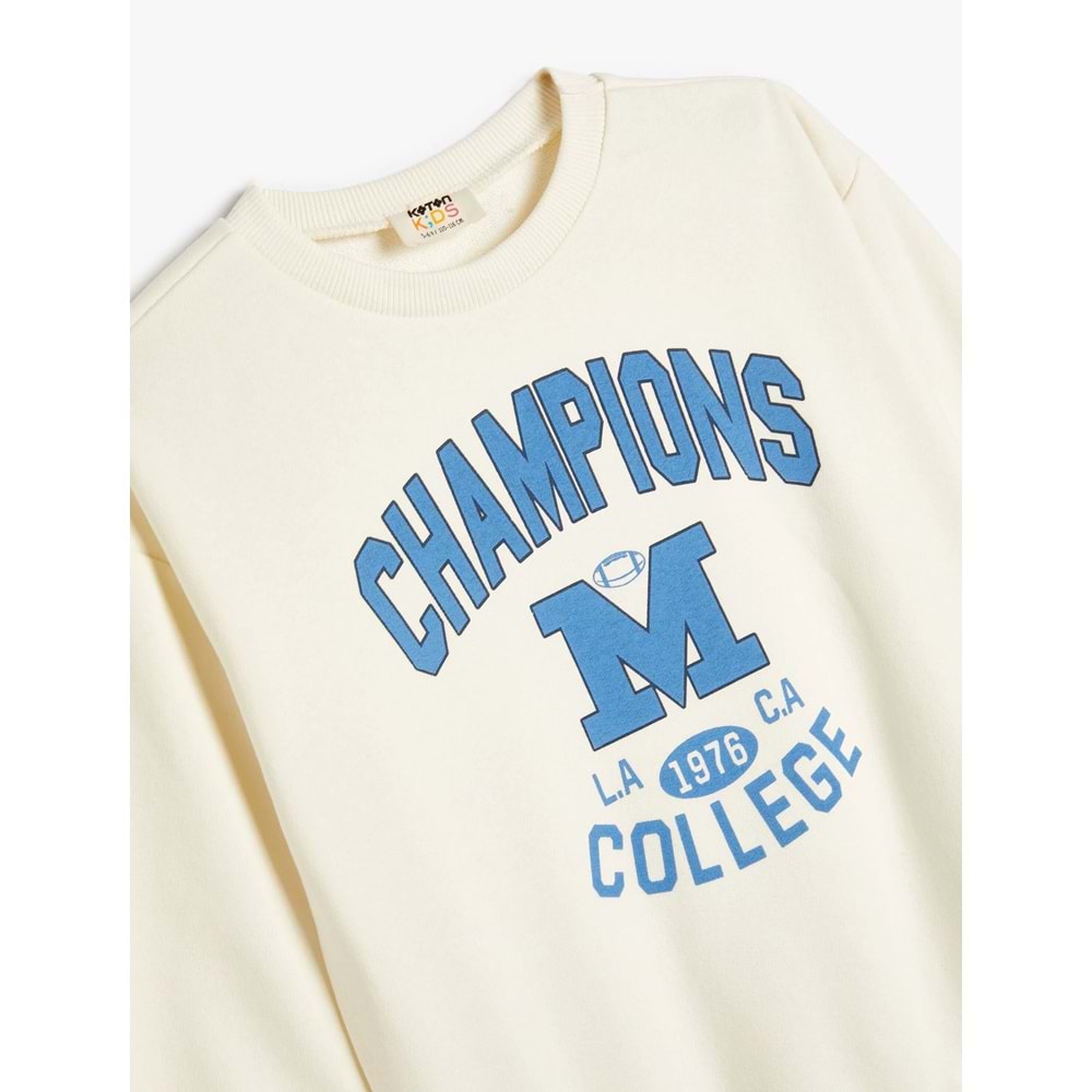 Erkek Çocuk Kolej Baskılı Sweatshirt Bisiklet Yaka Uzun Kollu - KOTON - 4SKB10289TK - EKRU - 4-5 YAŞ