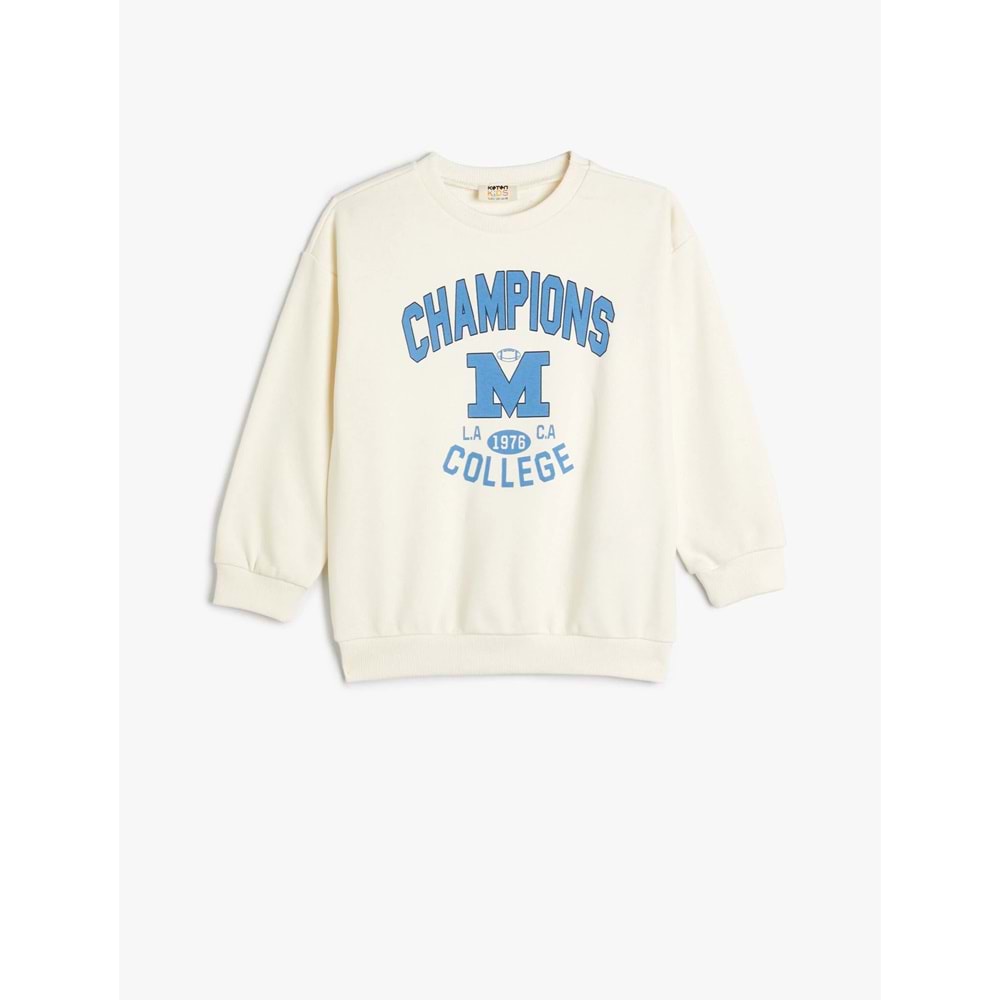 Erkek Çocuk Kolej Baskılı Sweatshirt Bisiklet Yaka Uzun Kollu - KOTON - 4SKB10289TK - EKRU - 4-5 YAŞ