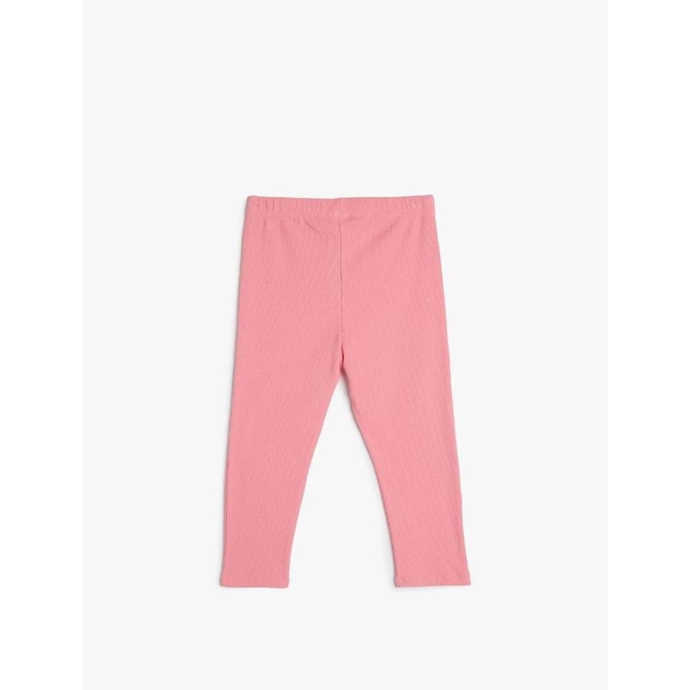Kız Çocuk Basic Diz Altı Tayt Fitilli Beli Lastikli Pamuklu - KOTON - 4SKG40090AK - PEMBE - 7-8 YAŞ