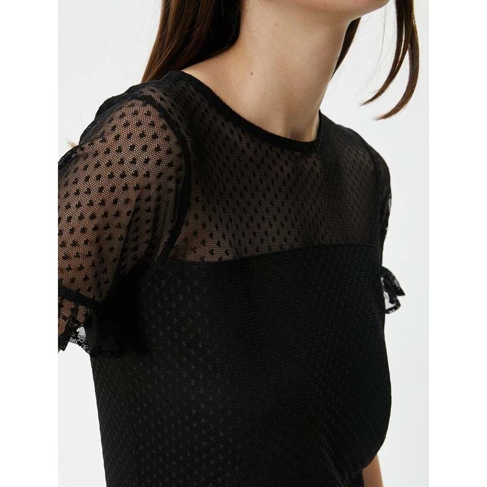 Dantelli Tişört Kısa Kollu Bisiklet Yaka - KOTON - 4SAK50056EK - SİYAH - S