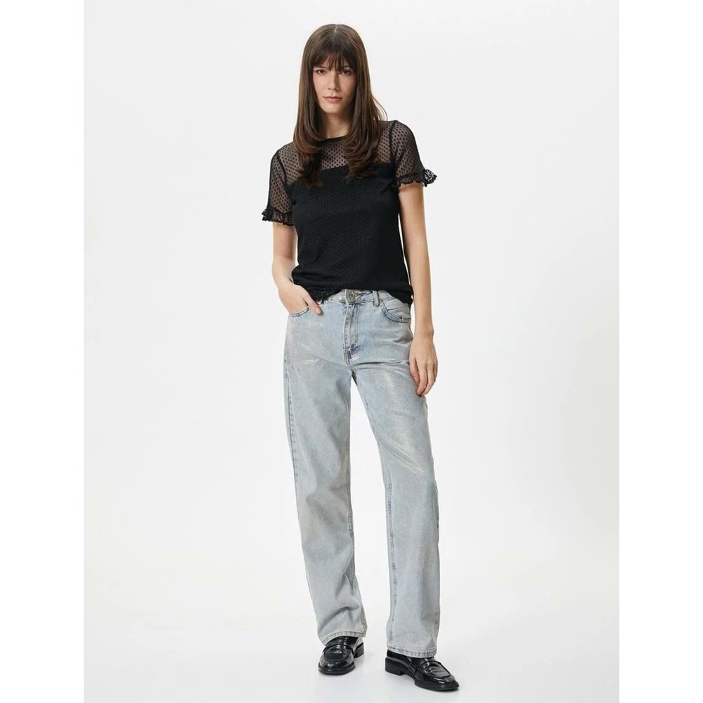 Dantelli Tişört Kısa Kollu Bisiklet Yaka - KOTON - 4SAK50056EK - SİYAH - S